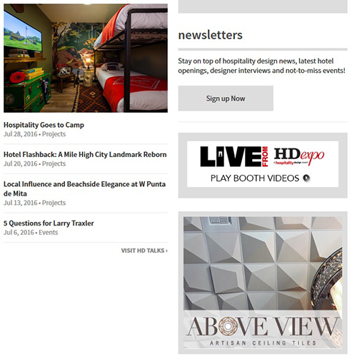Hospitality Design, Online Ad, August 1, 2016