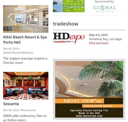 Hospitality Design, Online Ad, February 3, 2016