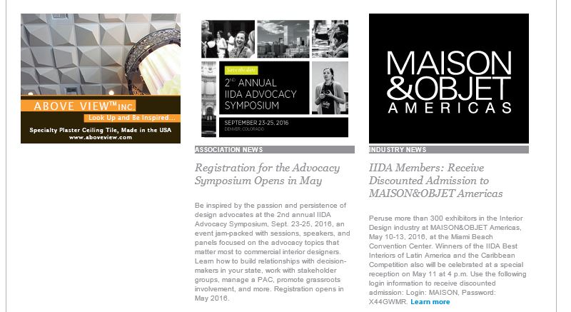 IIDA, Design Matters Newsletter, April 20, 2016