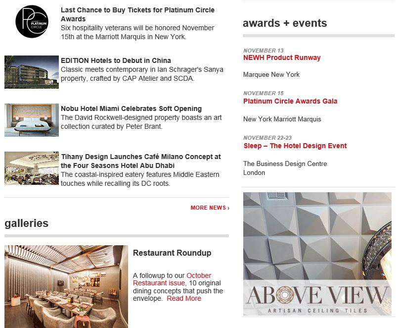 Hospitality Design, Email Ad, November 10, 2016