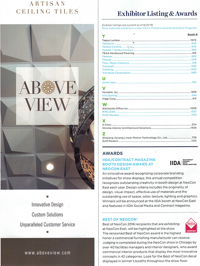NeoCon East 2016 Exhibitor Directory, Print Ad, Novemeber 9-10 2016